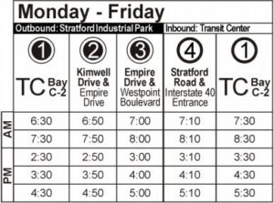 Route 102 Monday-Friday Time Table