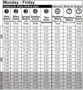 Route 108 Monday-Friday Time Table