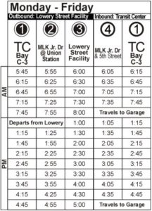 Route 110 Monday-Friday Time Table