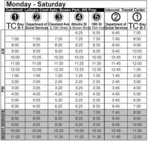 Route 93 Monday-Saturday Time Table