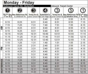 Route 96 Monday-Friday Time Table